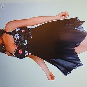 DACI Plus Size Flowing swimdress tankini Top Only black red floral mesh 24W New…